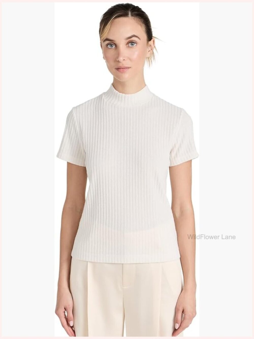 Mock Neck Top Short Sleeve Blouse Vince Women's Classic Fit